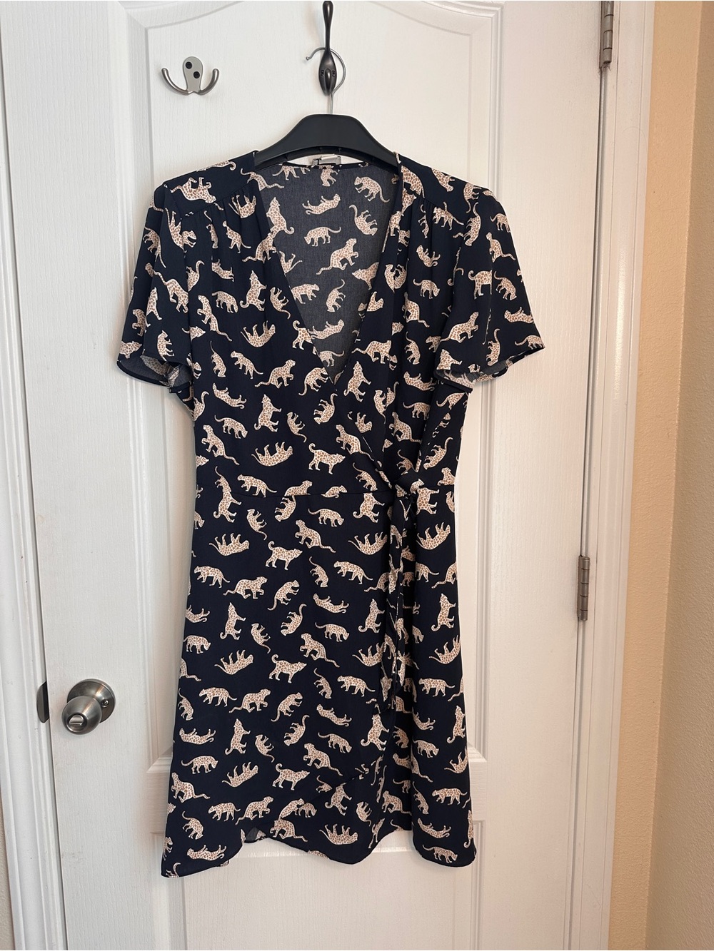 J.Crew Navy Cheetah Leopard Print Wrap Midi Dress Size 14